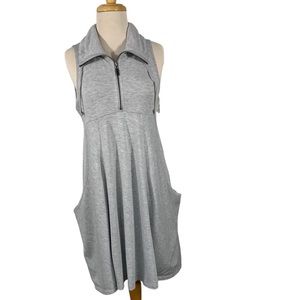 Dakini Grey Fabric Midi Dress Slouchy Pockets Sz M Zipper Neckline Sleev…
